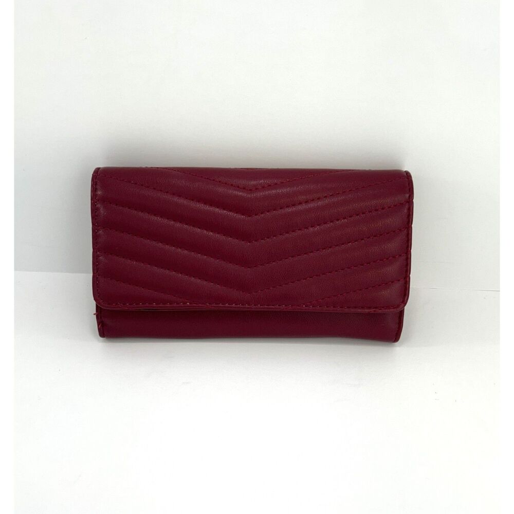 Safe Keeper Burgundy Chevron Quilted Trifold Wallet Clutch RFID